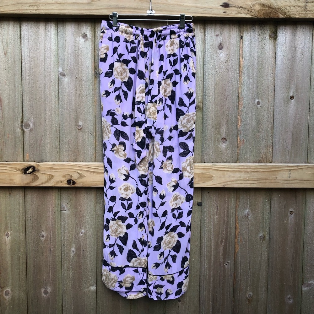 Ganni Carlton Georgette Pants Size S Purple Floral Crepe Sheer Shorts Lining